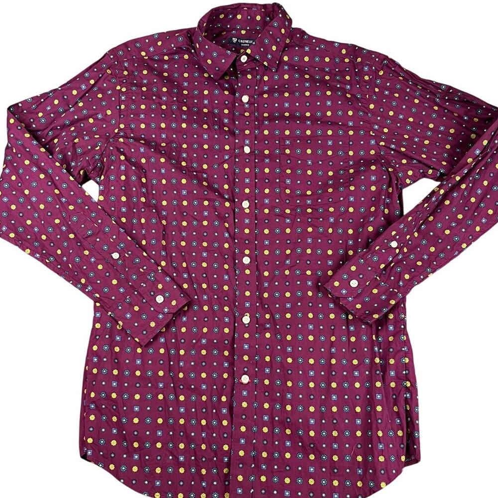 Cremieux Classics Men's Shirt M Burgundy Geometric Print Long Sleeve Button